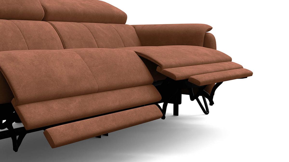 RELAXSOFA RODEN 3-Sitzer mit 2 Relax, braun, Veloursstoff - Braun, Holz/Textil (194/82/103cm) - Wozimo