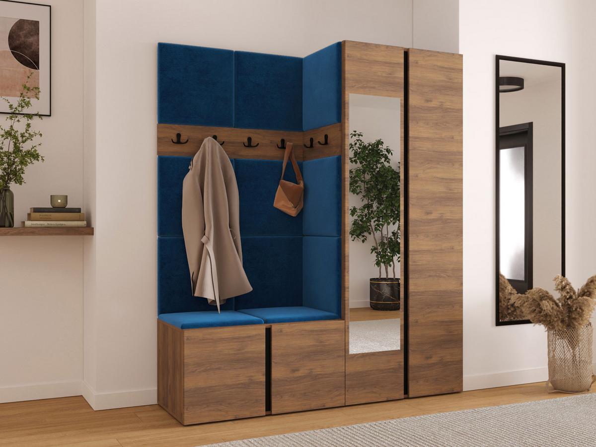 GARDEROBEN-SET Orion XII - Blau/Nussbaumfarben, Holzwerkstoff/Kunststoff (158/186/46cm) - MIRJAN24