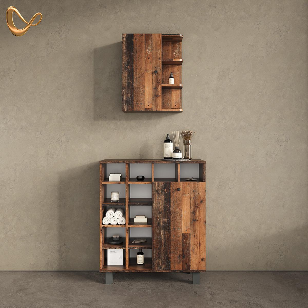 BADSCHRANK Fucino Eiche rustikal 47.2 x 59.2 cm - Wildeiche, Holzwerkstoff (47.2/59.2/20.8cm) - Livinity®