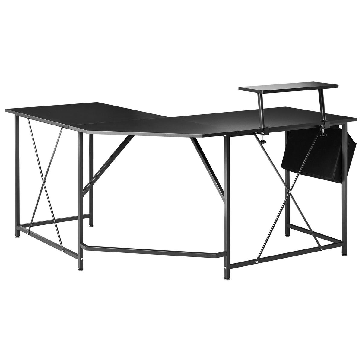 ECKSCHREIBTISCH Schwarz 180/140 cm mit Stauraum Tacony - Schwarz, Holzwerkstoff (140/180/94cm) - Beliani