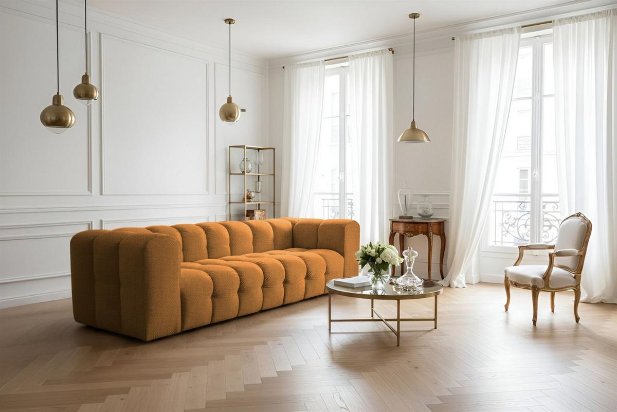 SOFASET Solvie 3-4 In Moly - Orange, Holzwerkstoff/Textil (250/75/106cm) - Fun Möbel
