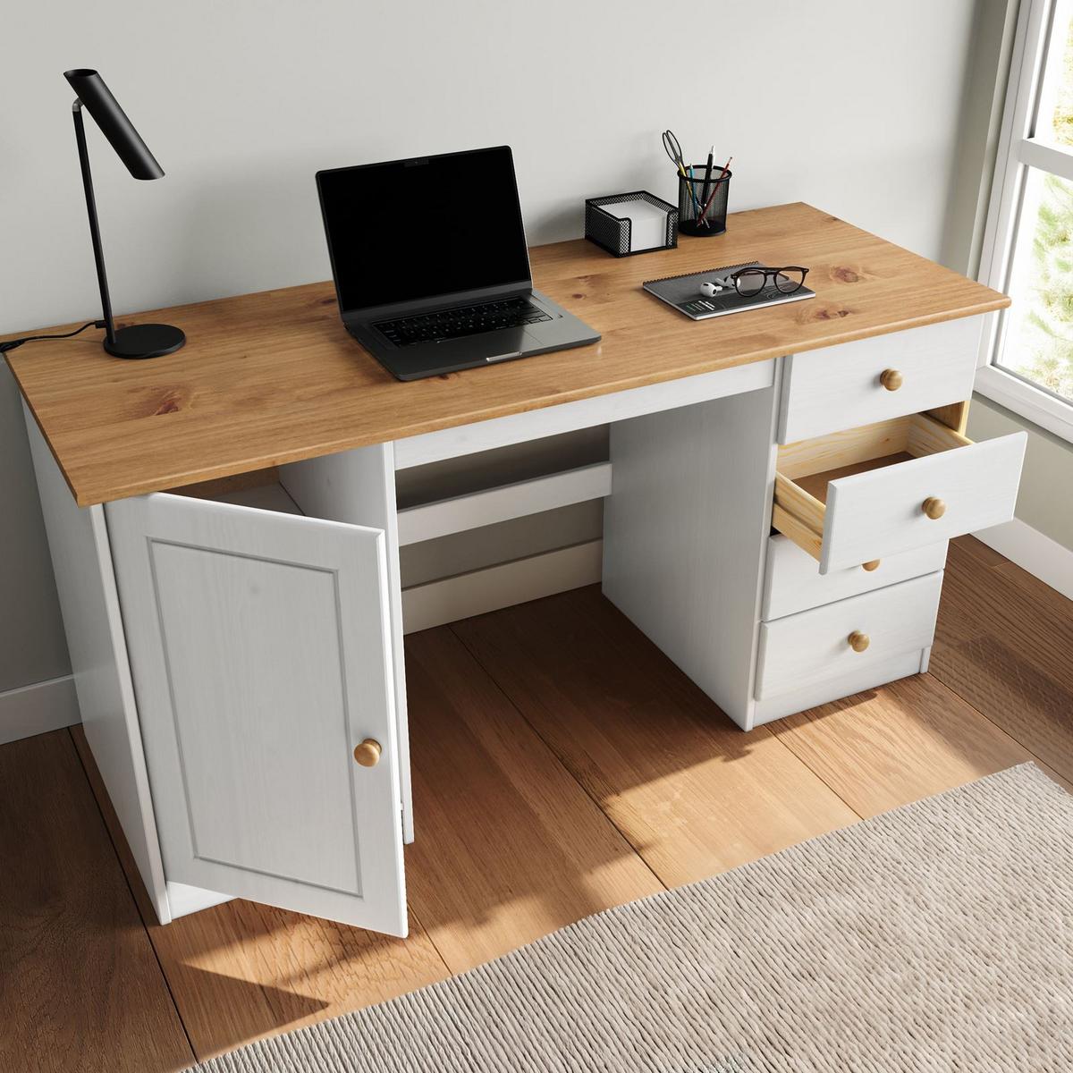 SCHREIBTISCH MANAGER weiß/Eiche - Eichefarben/Weiß, Holz (54/145/73cm) - IDIMEX