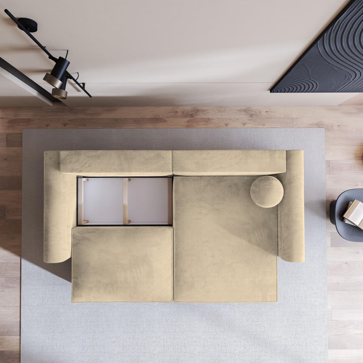 ECKSOFA FIANO M Creme Velours-Stoff mit Schlaffunktion - Creme/Grau, Holz/Kunststoff (245/148cm) - MASSENO
