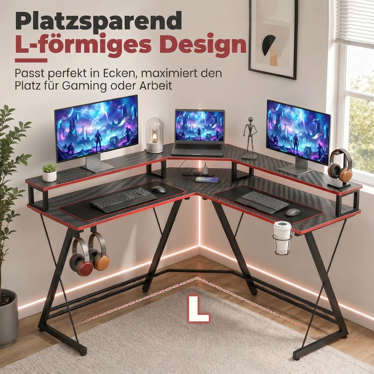 L-FÖRMIGER-COMPUTERTISCH Spanplatte Metall Schwarz - Schwarz, Holzwerkstoff/Metall (128/128/88cm) - HOMCOM
