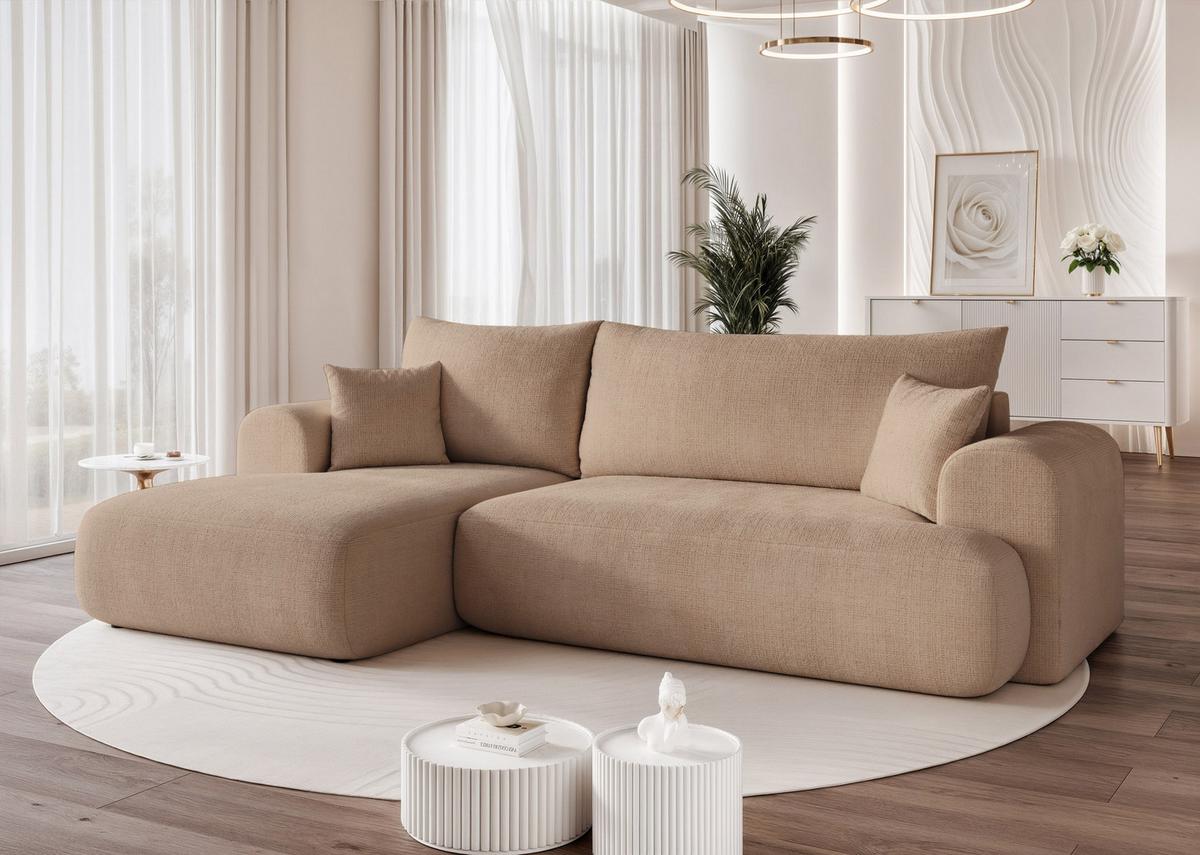 ECKSOFA BLOOM Links mit Schlaffunktion und Bettkasten Beige - Beige, Kunststoff/Textil (263/150cm) - Idohome