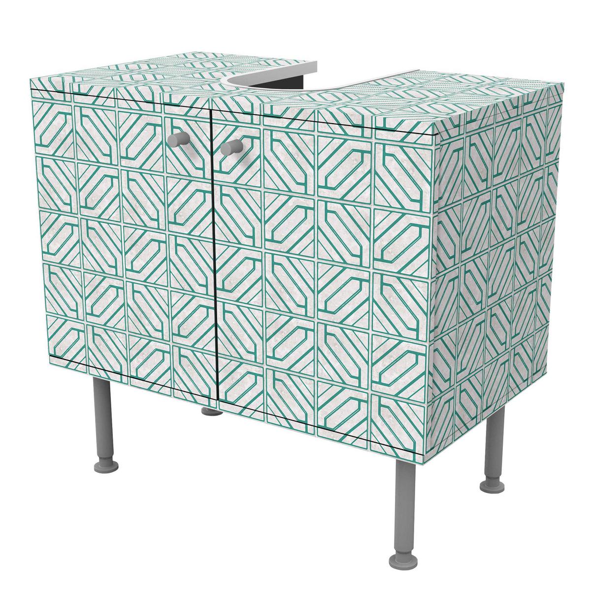 WASCHBECKENUNTERSCHRANK Fliesenmuster Rauten Geometrie türkis 60/55/35 cm - Türkis, Holzwerkstoff (60/55/35cm) - Bilderwelten