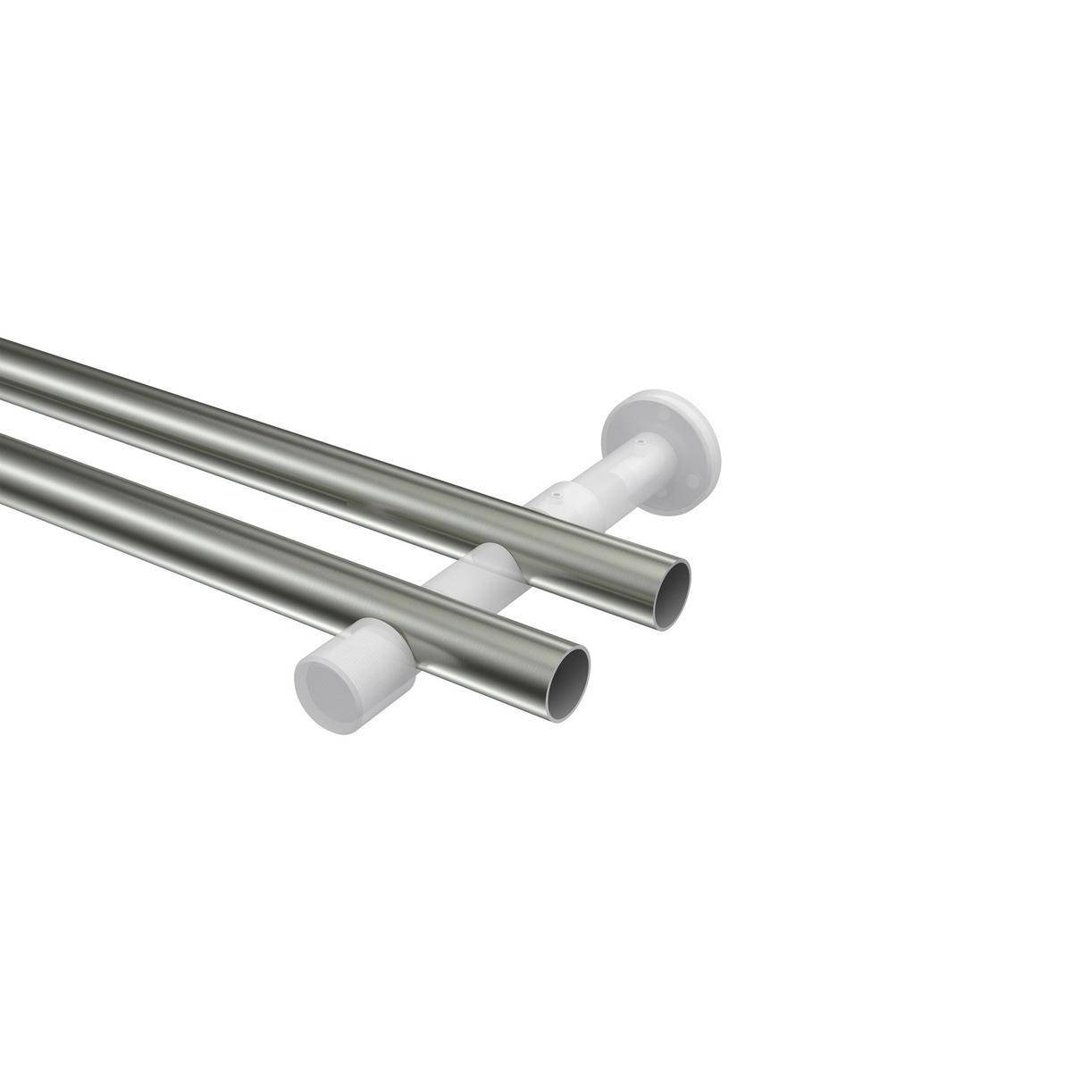 GARDINENSTANGE Prestige Luino 360 cm (geteilt in 2 x 180 cm), 2-läufig (ohne Ringe), 20 mm Ø Edelstahl-Optik - Edelstahlfarben, Metall (360cm) - INTERDECO