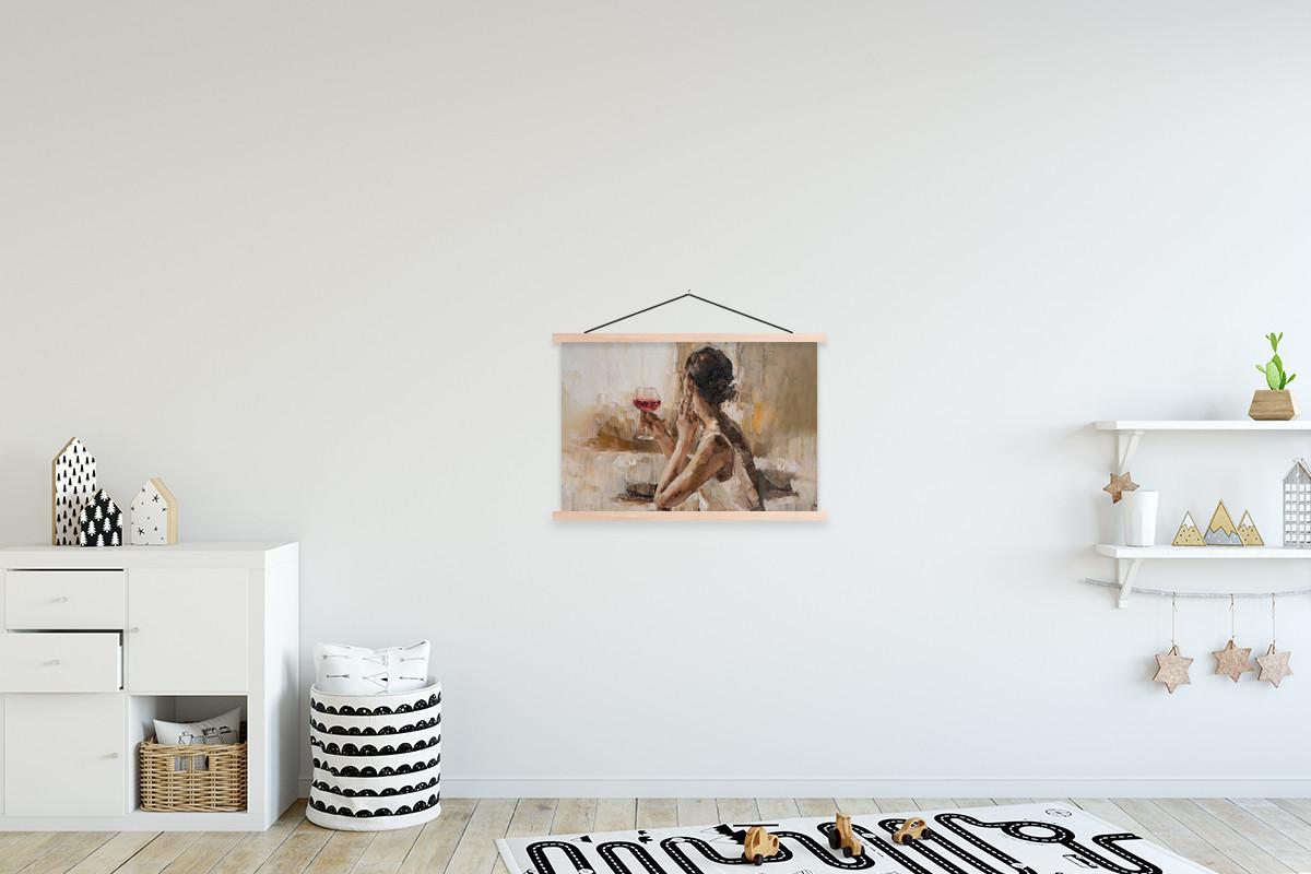 POSTER MIT MAGNETLEISTEN Ölgemälde - Frau - Wein Wandbilder 60x40 cm - Hellbraun, Textil (60/40/0.15cm) - MuchoWow