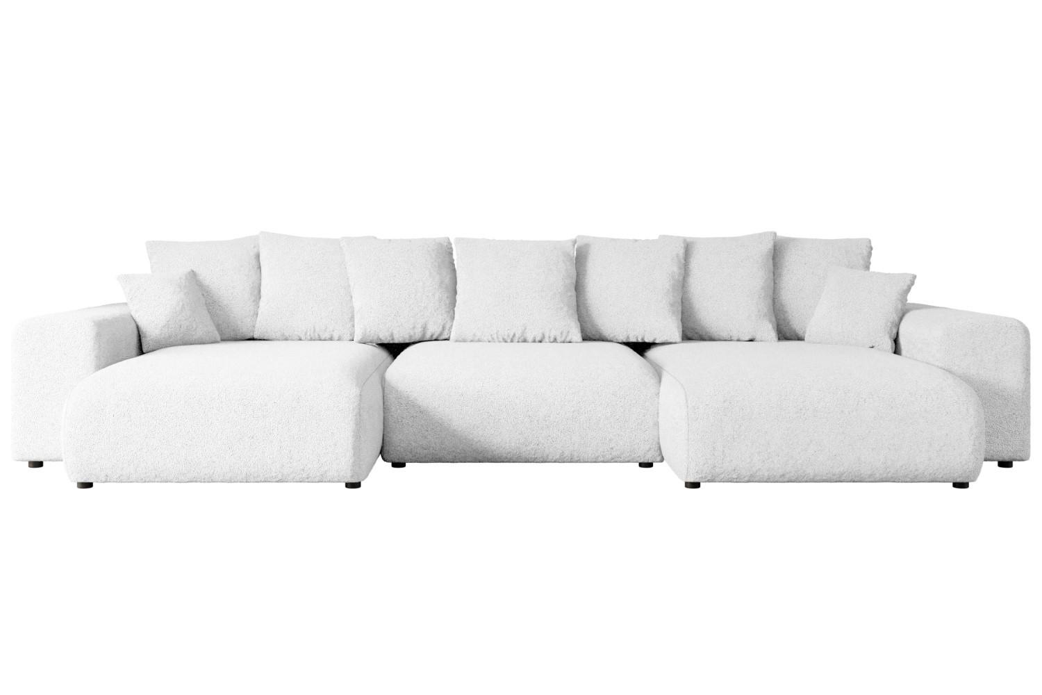 WOHNLANDSCHAFT mit Schlaffunktion ESKAR-U -364x176x72cm Weiß Bouclé - Schwarz/Weiß, Holzwerkstoff/Kunststoff (364/72/176cm) - ALTDECOR