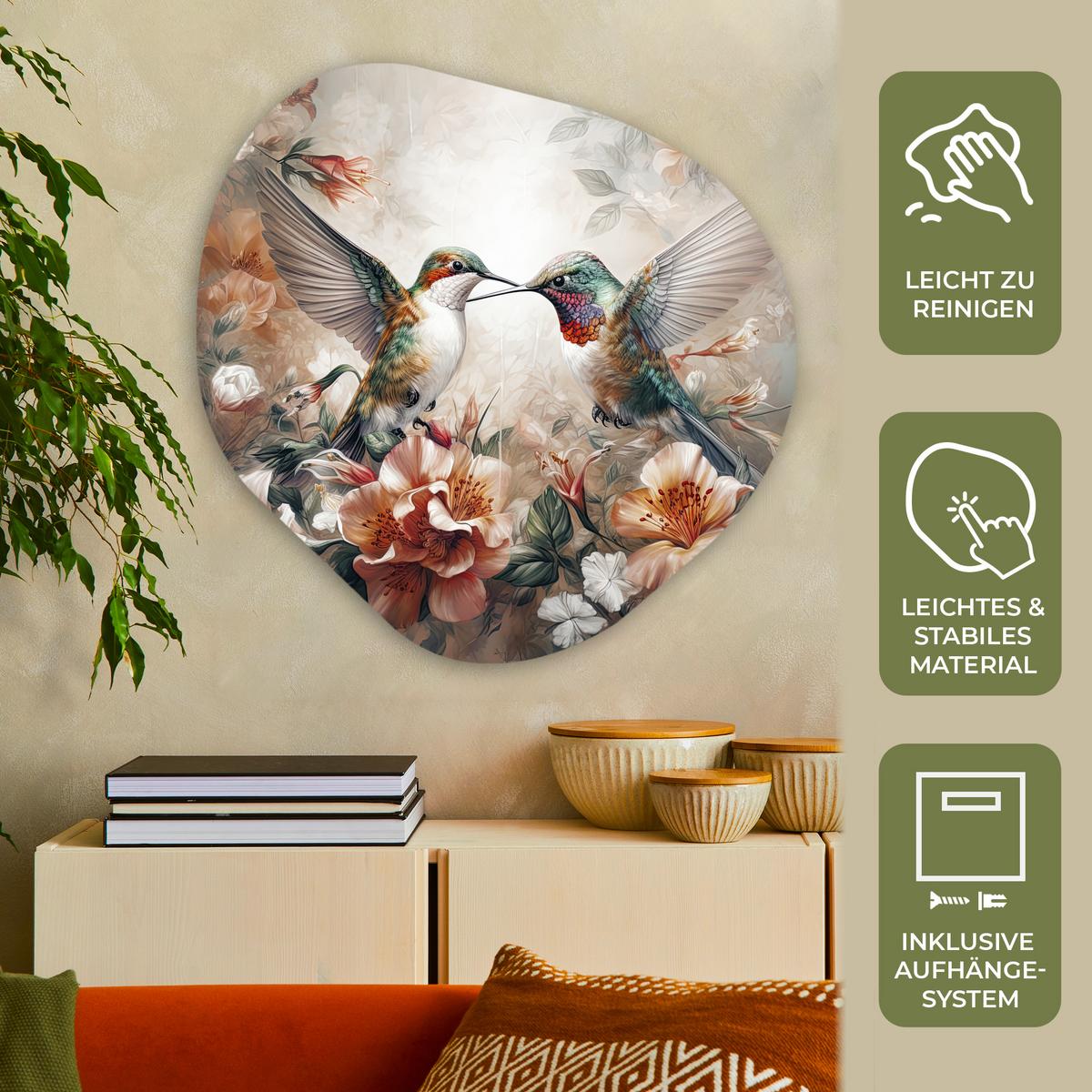 WANDBILD Kolibri - Vögel - Blumen - Natur Room Decor 90x90 cm - Altrosa, Kunststoff (90/90cm) - MuchoWow