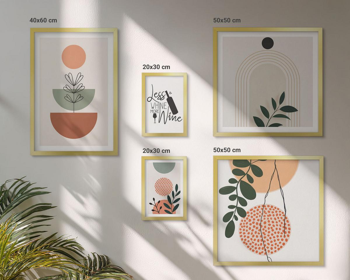 BILDER SET 5er Set - 50x50 cm & 20x30 cm & 40x60 cm Goldrahmen - Abstrakte Pflanzenformen - Goldfarben, Kunststoff (40/60cm) - TULUP