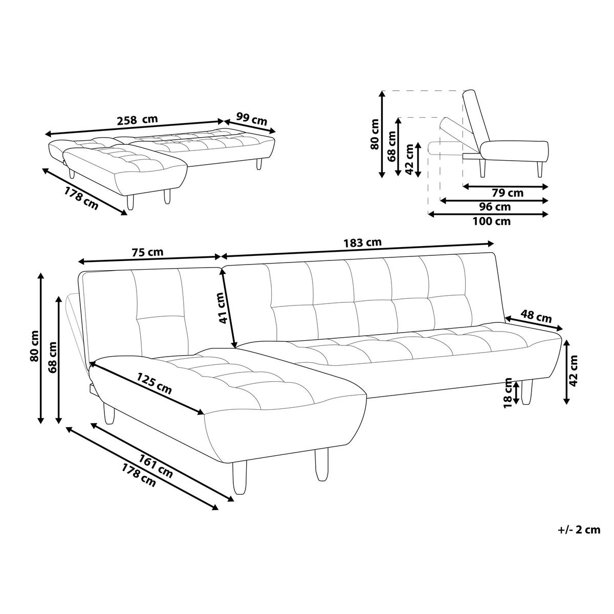 ECKSCHLAFSOFA Modul 4-Sitzer Stoff Grün rechtsseitig Alsten - Braun/Grün, Textil (258/161cm) - Beliani