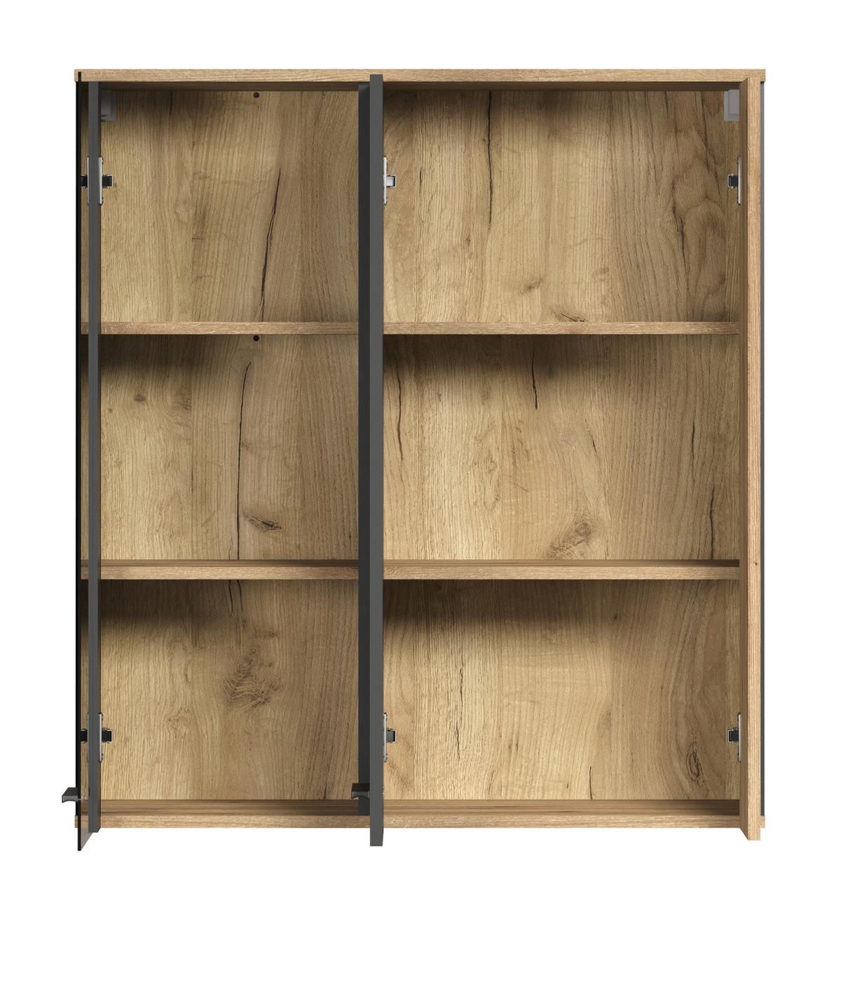 HÄNGEVITRINE grau, Evoke Eiche, Vitrine hängend 90 x 99 cm - Eichefarben/Schwarz, Glas/Holzwerkstoff (90/99/34cm) - Top.Furn