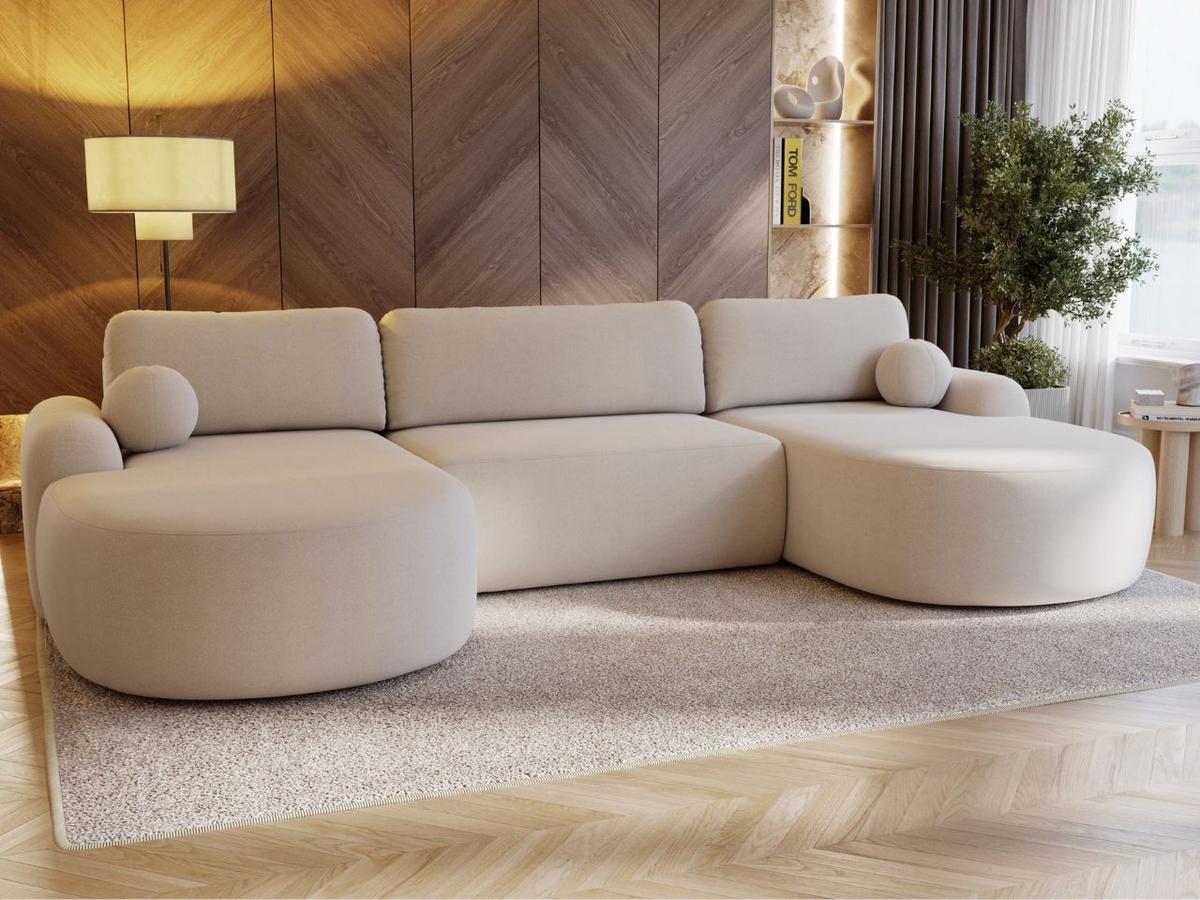 ECKSOFA Aurio U Bouclé-Stoff Creme - Creme/Schwarz, Kunststoff/Textil (347/177cm) - Graingold