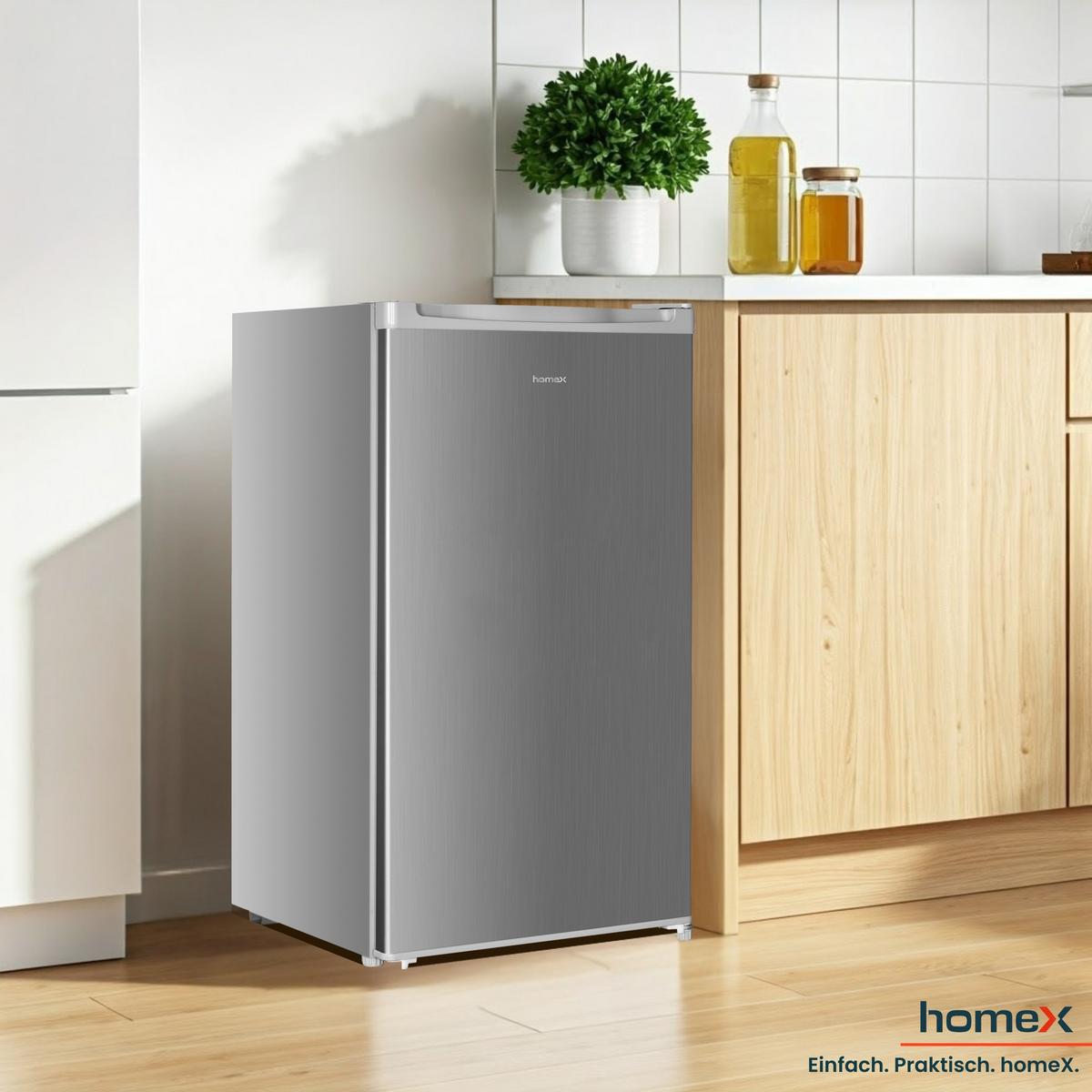 KÜHLSCHRANK CS0881-S ohne Gefrierfach klein - 90L Nutzinhalt, freistehend, kompakt, silber - Silberfarben, Glas/Kunststoff (47.5/85/44.5cm) - homeX