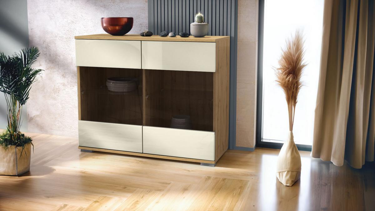 KOMMODE Bari Creme Hochglanz - Creme, Holzwerkstoff (92.5/75.5/35cm) - Vladon
