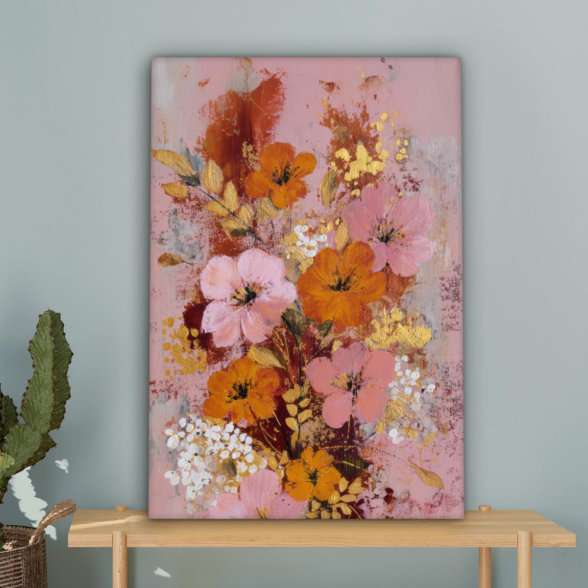 LEINWANDBILD Malerei - Blumen - Rustikal - Rosa Wanddeko 40x60 cm - Altrosa, Textil (40/60cm) - MuchoWow