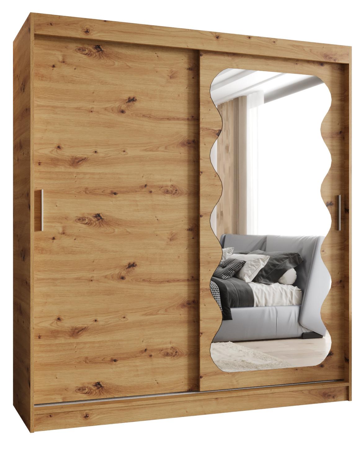 SCHIEBETÜRENSCHRANK mit Spiegel SPOTI 200/180/62 2-türig - Silberfarben/Eiche Artisan, Holz (180/200/62cm) - MÖBEL KRYSPOL