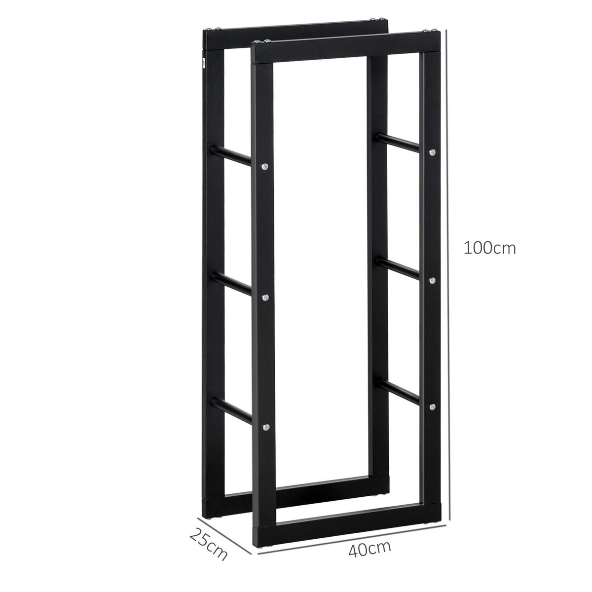 KAMINHOLZREGAL, Stahl, Schwarz, 40L x 25B x 100H cm - Schwarz, Metall (25/100/40cm) - HOMCOM