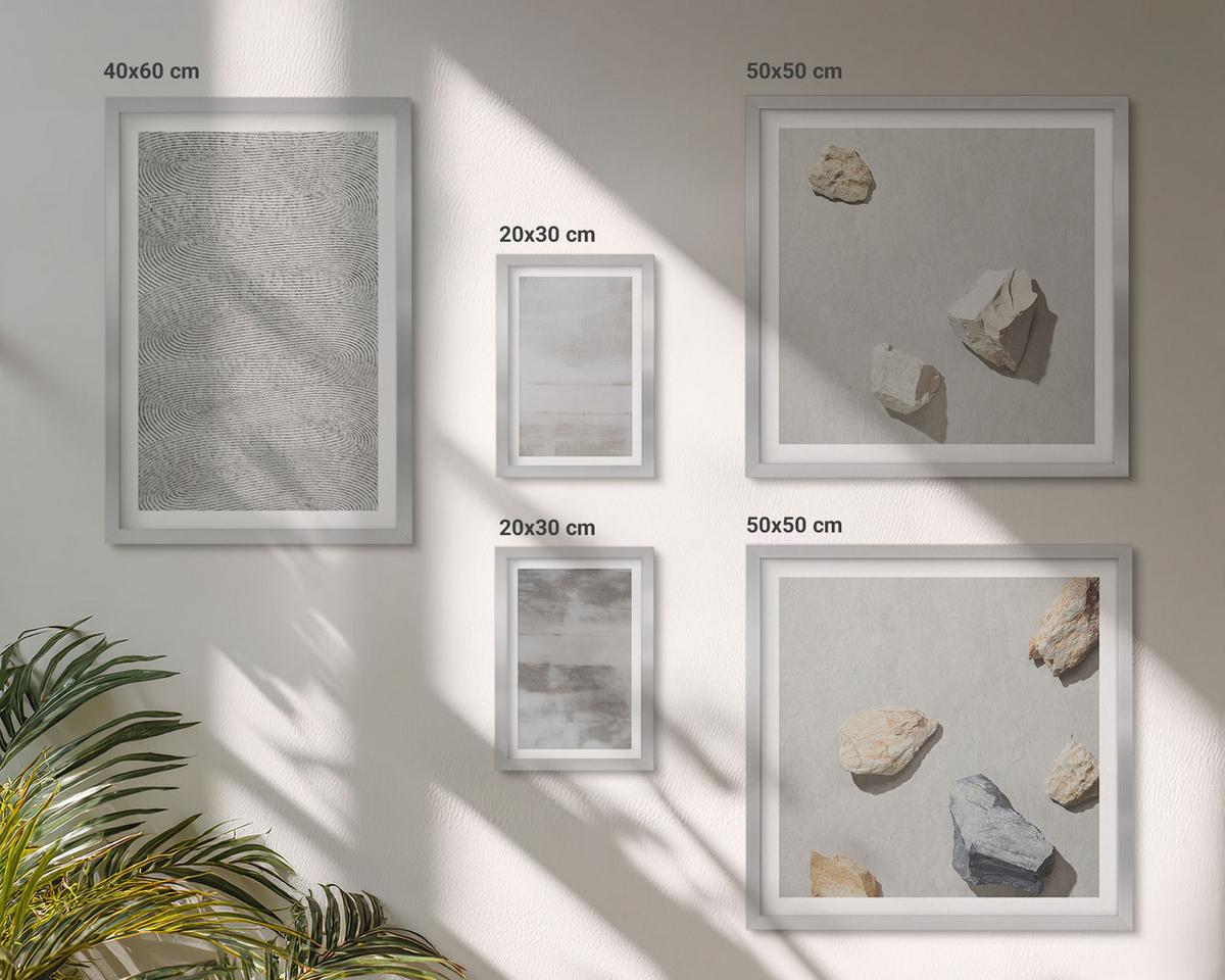 BILDER SET 5er Set - 50x50 cm & 20x30 cm & 40x60 cm Silberner Rahmen - Moderne minimalistische Texturen - Silberfarben, Kunststoff (40/60cm) - TULUP
