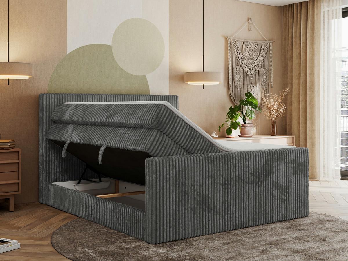 BOXSPRINGBETT TILIANO KING DUO 180/200 - Grau Cord - H4 - Grau, Textil (180/200cm) - MKS