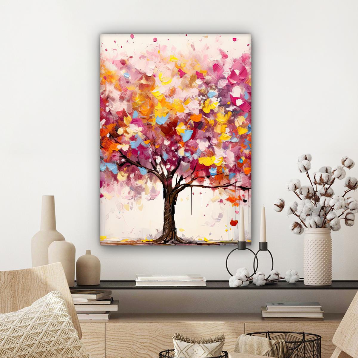 LEINWANDBILD Aquarell - Baum - Kunst - Abstrakt Wandbild Wohnzimmer 60x80 cm - Rosa, Textil (60/80cm) - MuchoWow