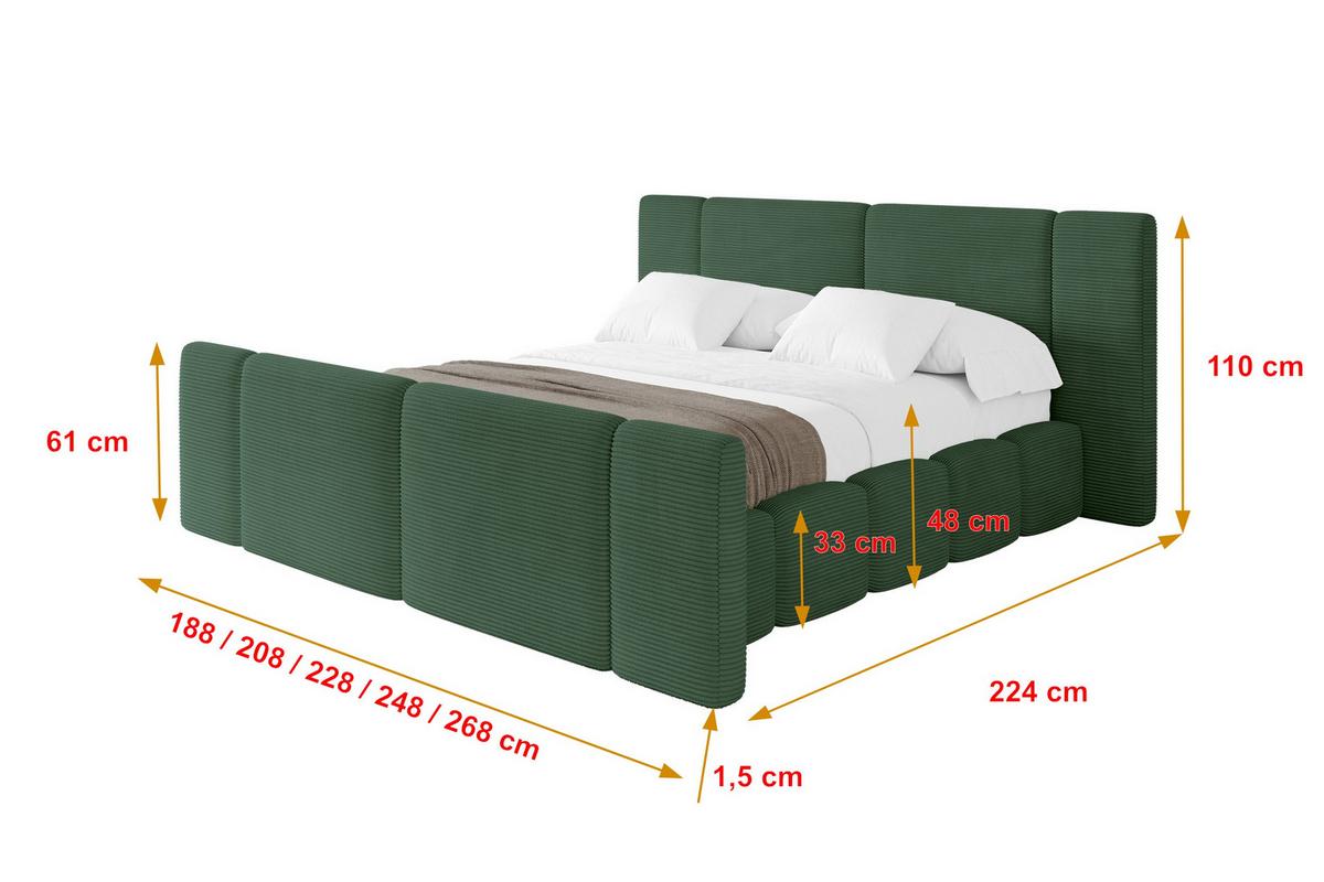 POLSTERBETT mit Bettkasten, Fußteil und Lattenrost, Boxbett ohne Matratze - NILO-Z 140x200 Grün - Grün, Holzwerkstoff/Textil (140/200cm) - ALTDECOR
