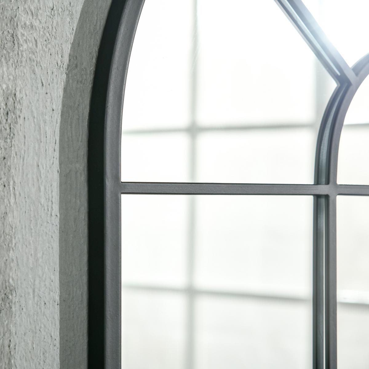 91 x 60 cm Wandspiegel Bogenfenster-Spiegel Wohnzimmerspiegel Schwarz Metall - Schwarz, Glas/Metall (2/60/91cm) - HOMCOM