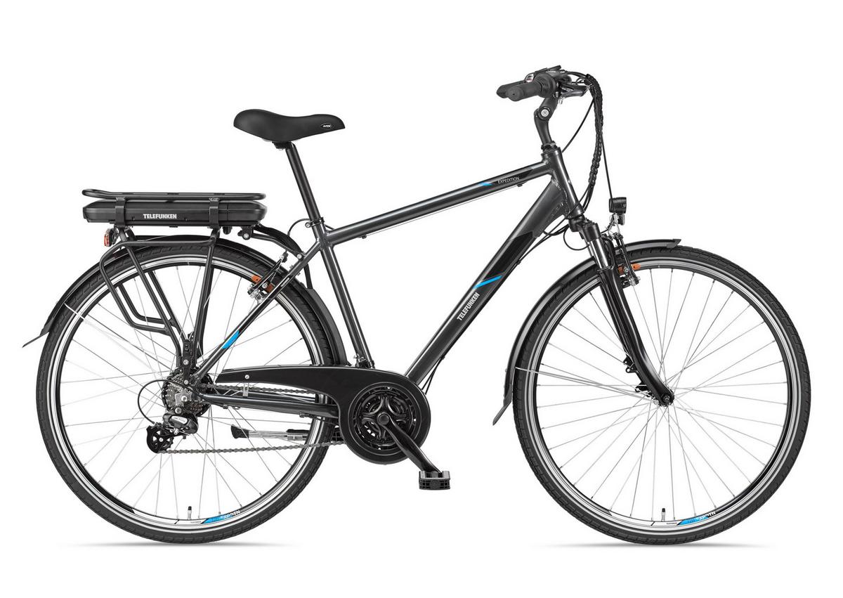 E-BIKE XT481 Trekking Elektrofahrrad 21-Gang Shimano Kettenschaltung, Pedelec, 10Ah, 36V Akku - Anthrazit, Metall (110cm) - Telefunken