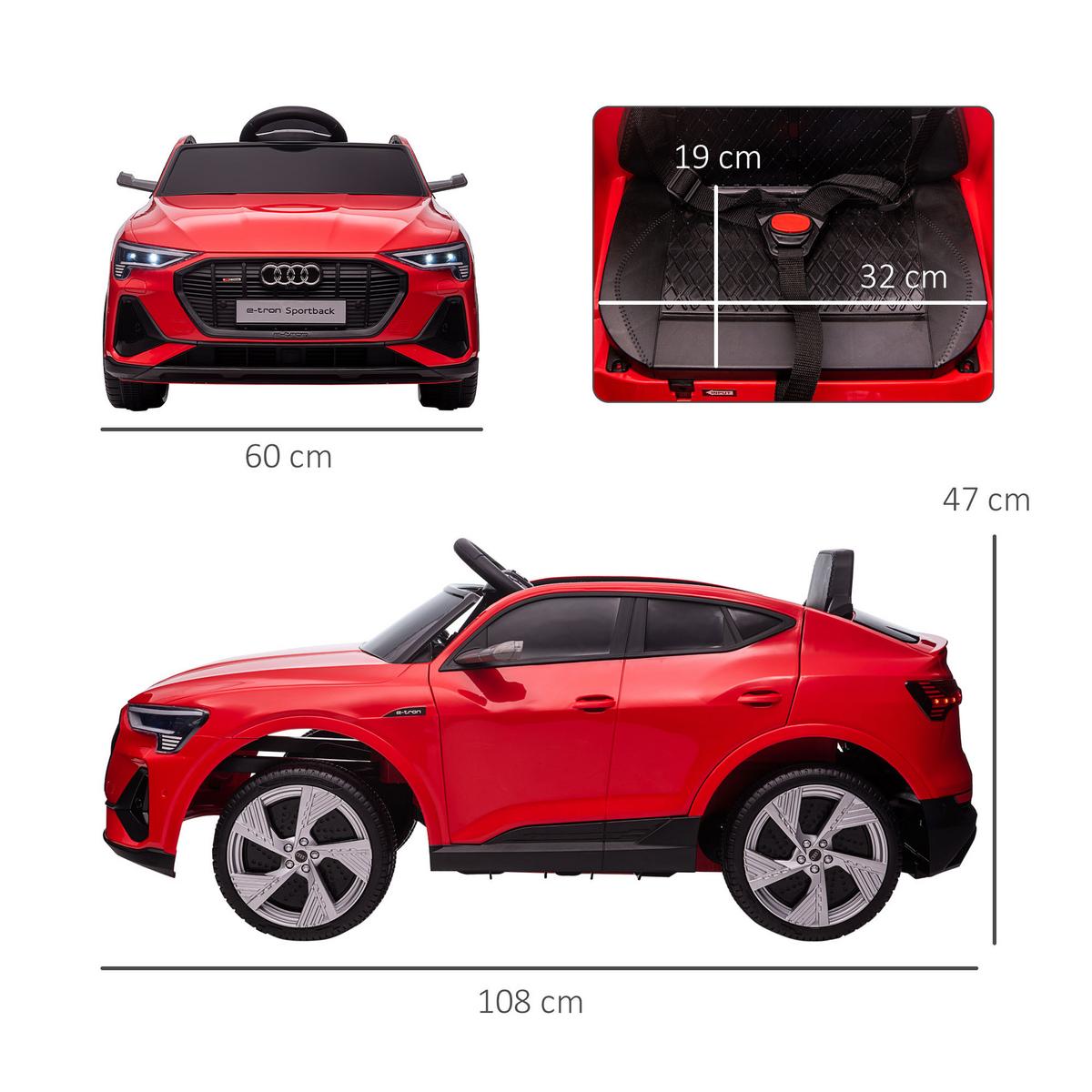 KINDER Elektroauto mit Fernbedienung, Musikfunktion, bis 5 km/h, Rot - Rot, Metall (108/60/47cm) - HOMCOM