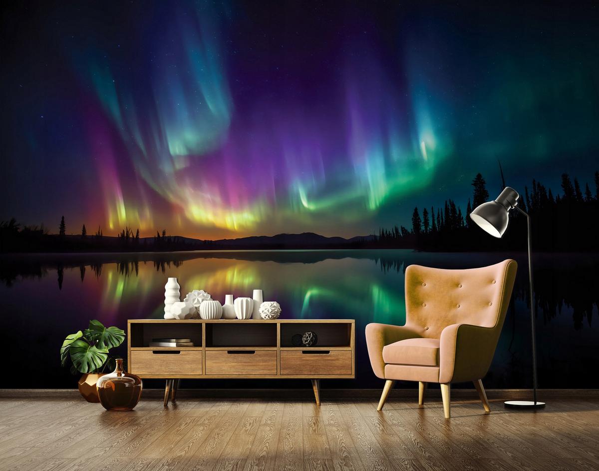 FOTOTAPETE Nordlicht Natur Bunt 350x250 cm - Multicolor, Papier (350/250cm) - Wallarena