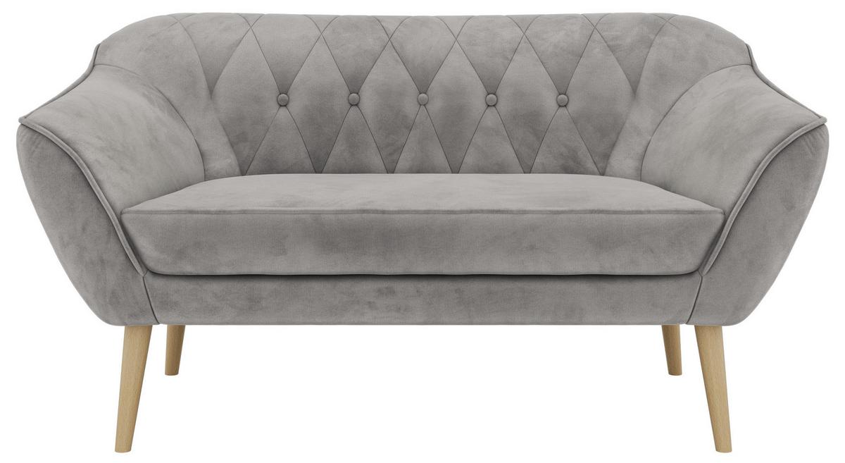 2-SITZER-SOFA PIRS - Hellgrau Velvet - Holzbeine - Buchefarben/Hellgrau, Holzwerkstoff/Textil (140/75/74cm) - MKS