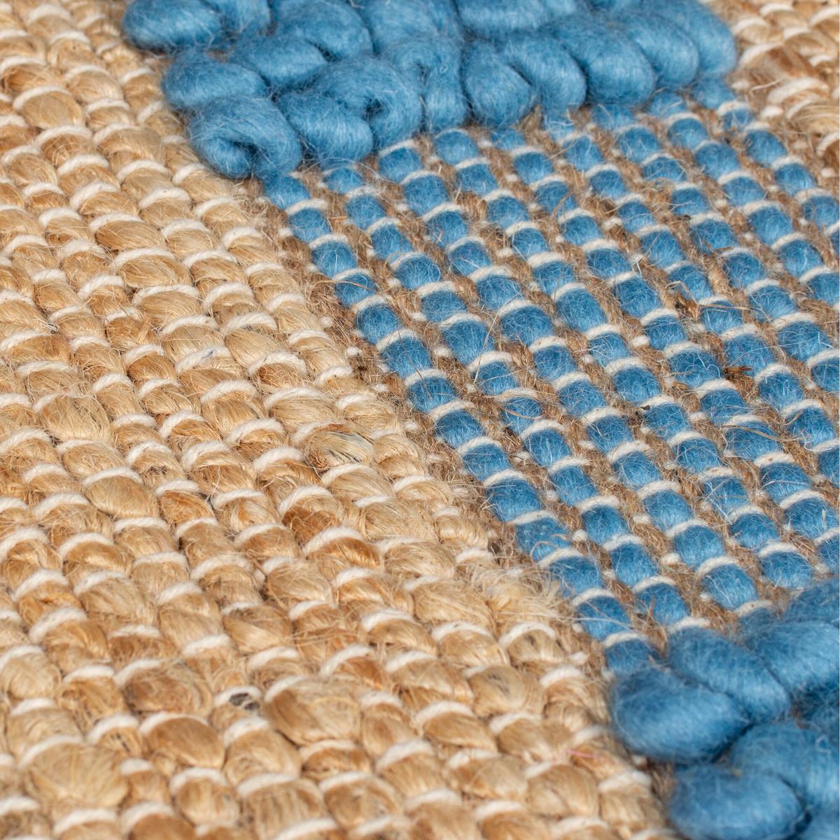 JUTETEPPICH handgewebt mit Fransen WHARFE, im Ethno-Stil, Natur-Blau, 120 x 170 cm - Blau, Textil (170/120cm) - KADIMA DESIGN