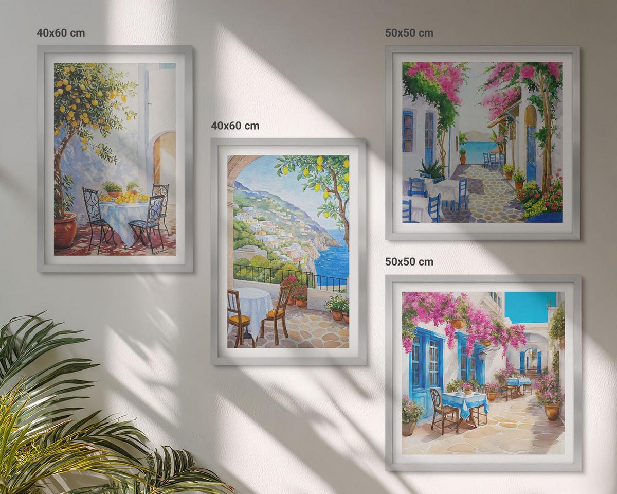 BILDER SET 4er Set - 50x50 cm & 40x60 cm Silberner Rahmen - Charmante Straßen mit Pflanzen - Silberfarben, Kunststoff (50/50cm) - TULUP