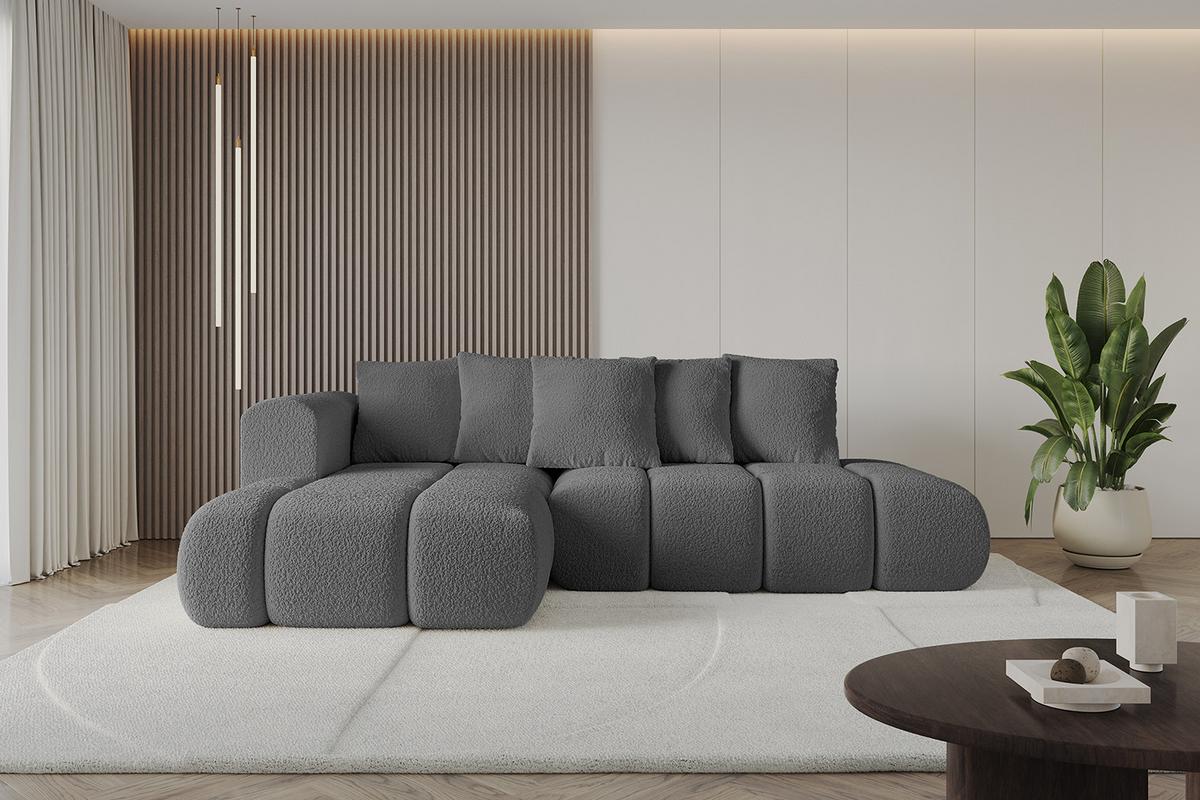 ECKSOFA Ottomane Links CLOUD-L-v1 280x185x90 Grau Bouclé - Grau, Holzwerkstoff/Kunststoff (180/289cm) - ALTDECOR