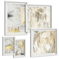 BILDER SET 5er Set - 50x50 cm & 20x30 cm & 40x60 cm Weißer Rahmen - Abstrakte minimalistische Muster - Weiß, Kunststoff (40/60cm) - TULUP