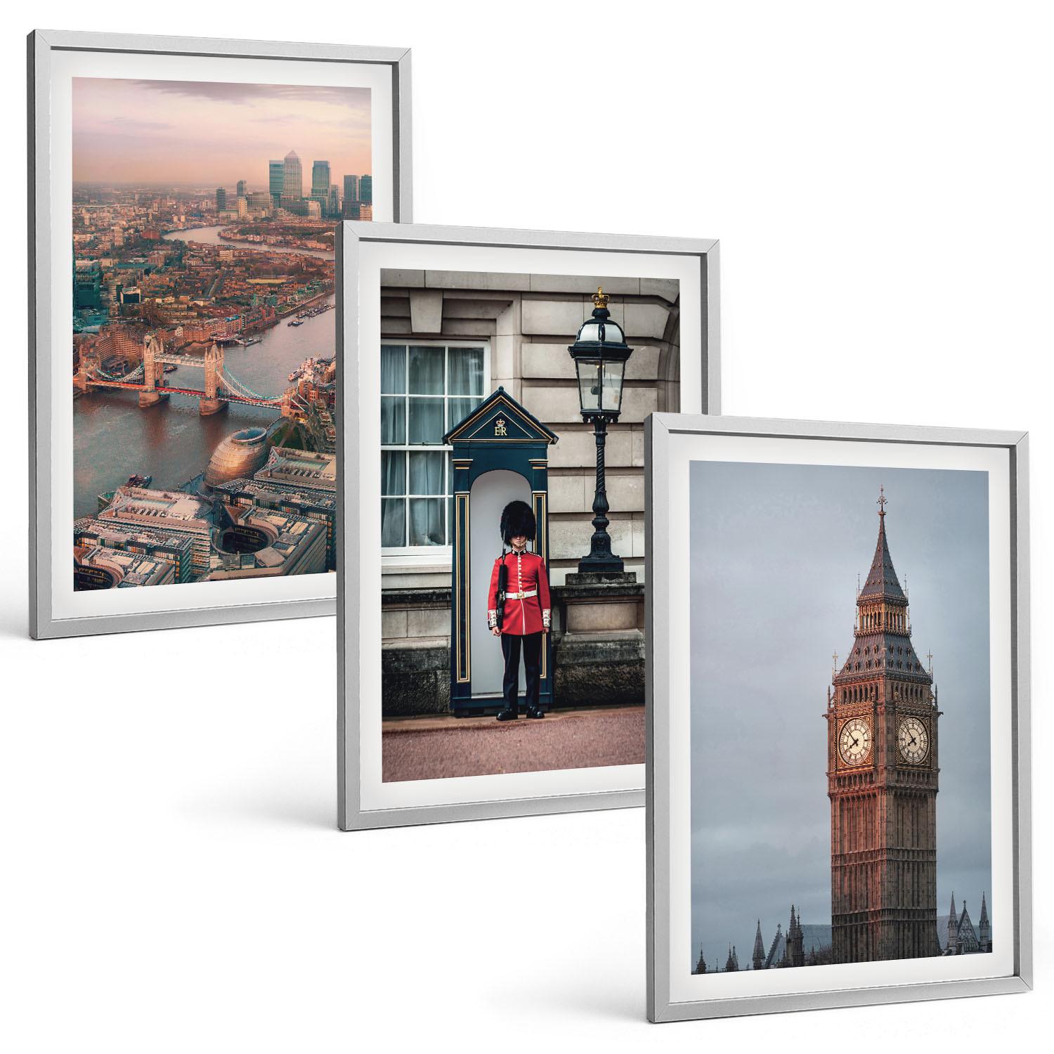 BILDER SET 3er Set - 40x60 cm Silberner Rahmen - London Bridge Guardian Big Ben - Silberfarben, Kunststoff (40/60cm) - TULUP