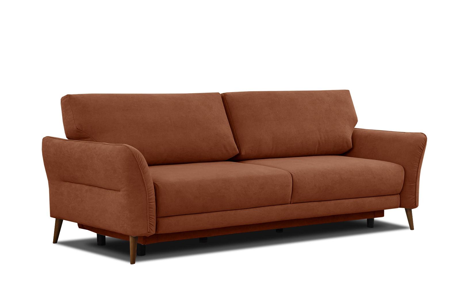 SOFA FIGARI 3-Sitzer mit Schlaffunktion, dunkelorange - Dunkelorange/Braun, Holz/Textil (232/90/107cm) - Wozimo
