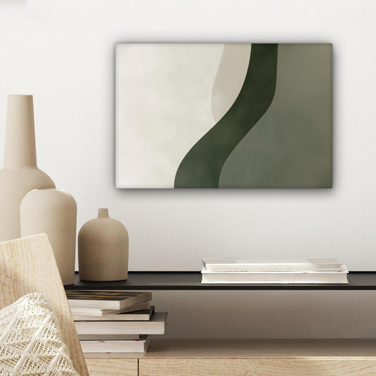 LEINWANDBILD Japandi - Grün - Abstrakt - Modern Deko Schlafzimmer 30x20 cm - Salbeigrün, Textil (30/20cm) - MuchoWow