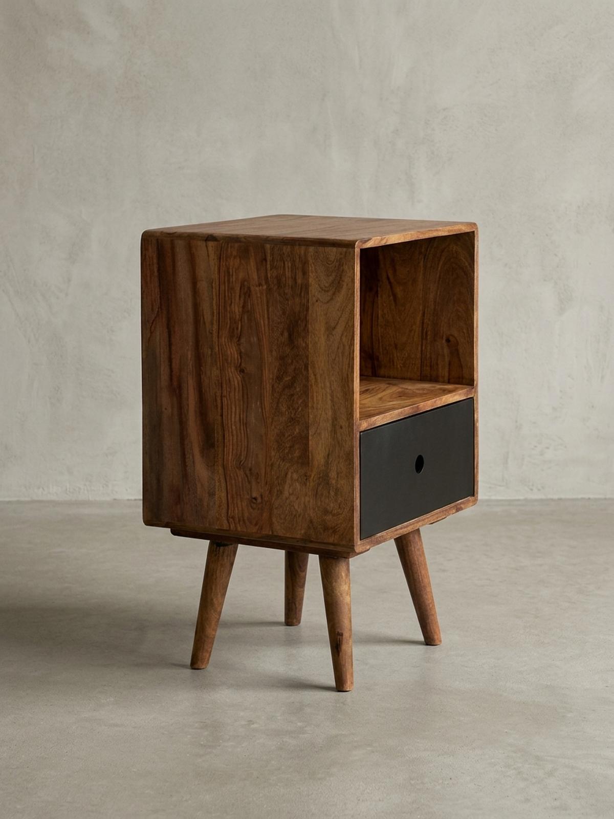 NACHTTISCH – Massivholz, 70 cm hoch, Retro-Stil, für Boxspringbett - Schwarz/Braun, Holz (40/70/35cm) - KADIMA DESIGN