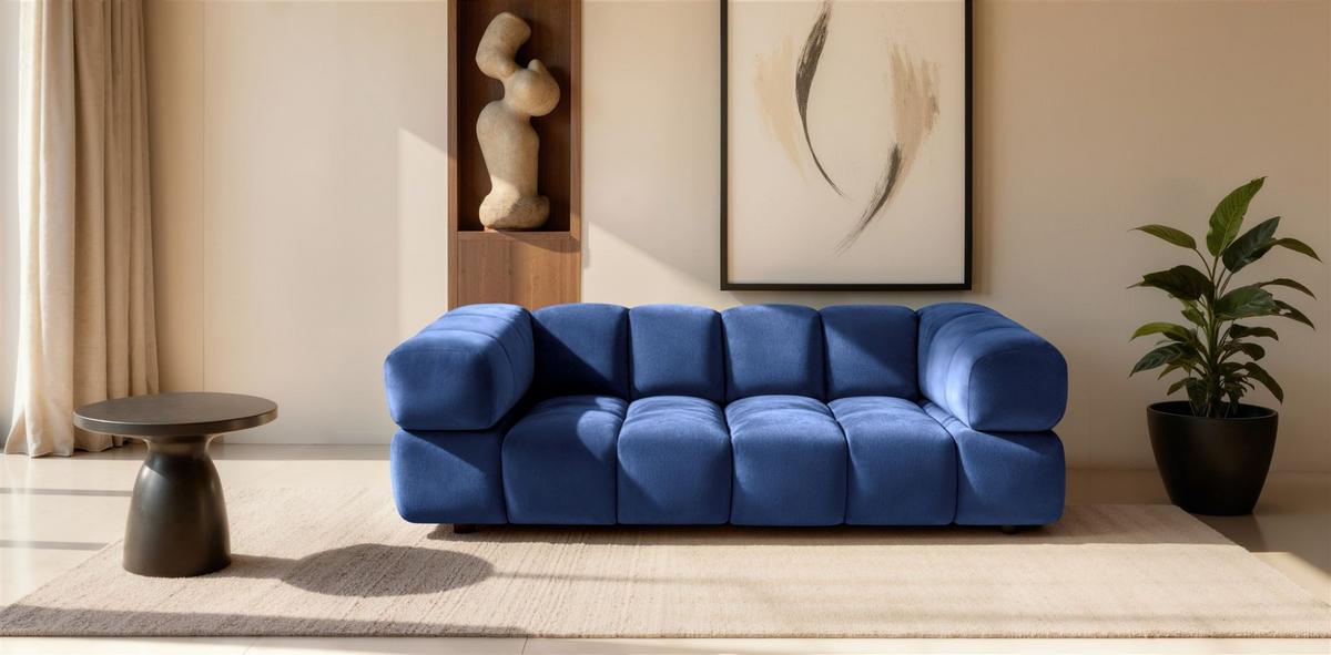 SOFA 3-sitzer Blanche In Bluvel - Blau, Holzwerkstoff/Textil (240/70/96cm) - Fun Möbel