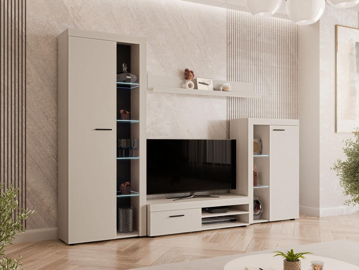 WOHNWAND Rumba mit LED Beleuchtung - Sandfarben, Holzwerkstoff (270/190/43cm) - MIRJAN24