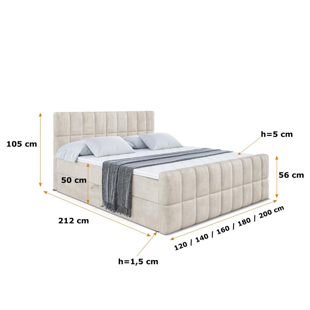 BOXBETT MIAMI-Z - 140x200 cm - H3 - Ecru - Ecru, Holzwerkstoff (140/200cm) - ALTDECOR