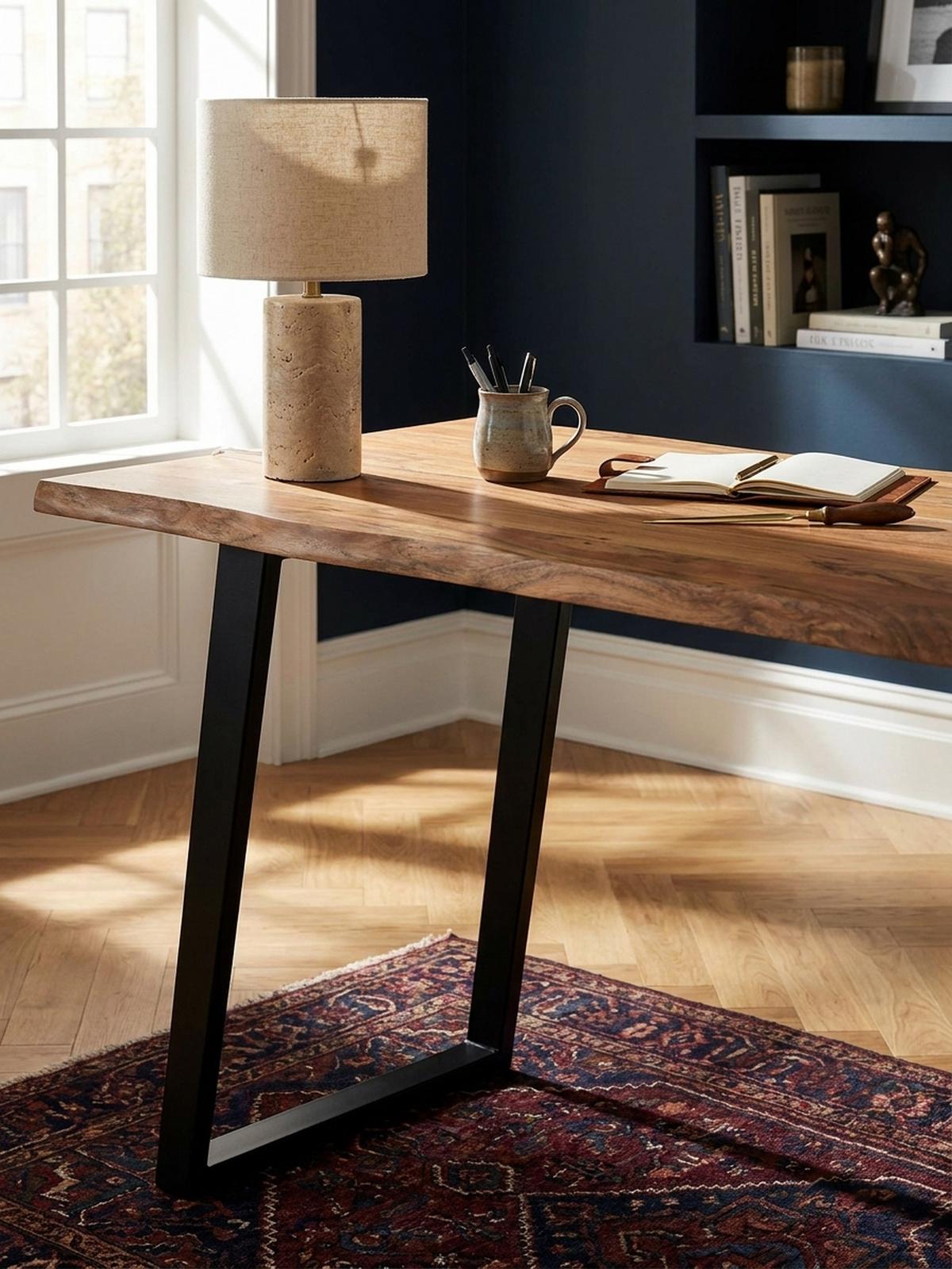 SCHREIBTISCH Massivholz Baumkante U-Gestell Handarbeit ATOLL, Goldbraun-Schwarz 120x60x76 cm - Schwarz/Braun, Holz/Metall (60/120/76cm) - KADIMA DESIGN