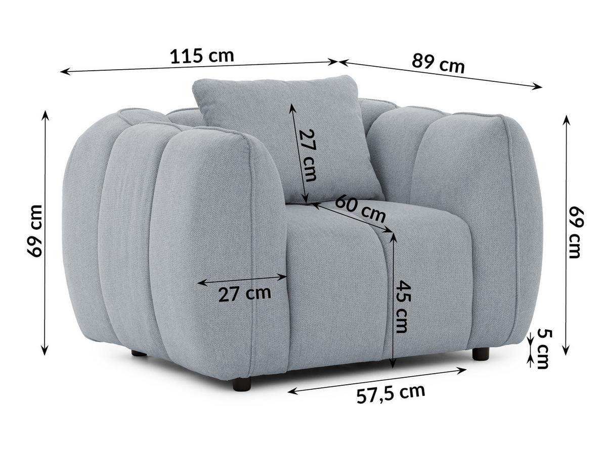 SESSEL Nubira in tief gesteppter Bubble-Optik aus weichem Grau Strukturstoff im modernen Design - Schwarz/Grau, Holz/Kunststoff (115/69/89cm) - S-Style Möbel