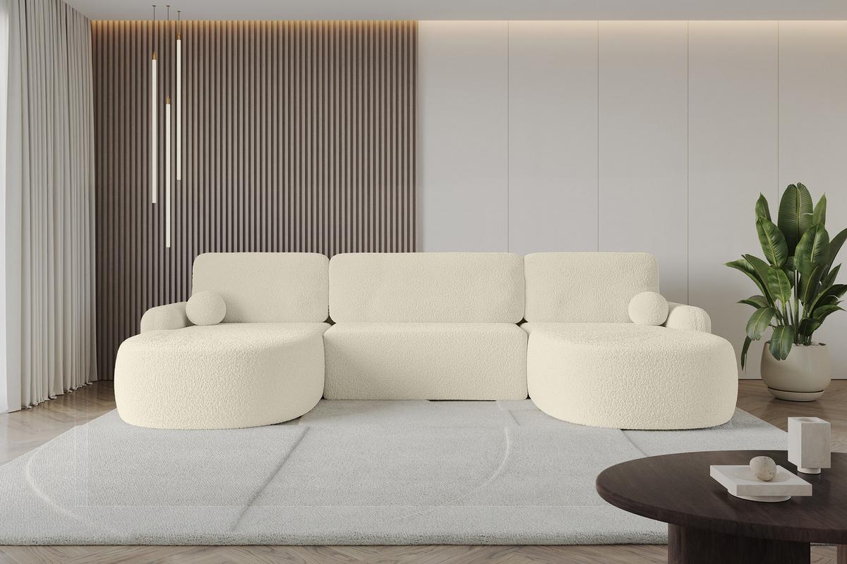 WOHNLANDSCHAFT mit Schlaffunktion und Bettkasten LIRA-U - 335x172x89 Beige - Creme, Holzwerkstoff/Textil (335/89/172cm) - ALTDECOR