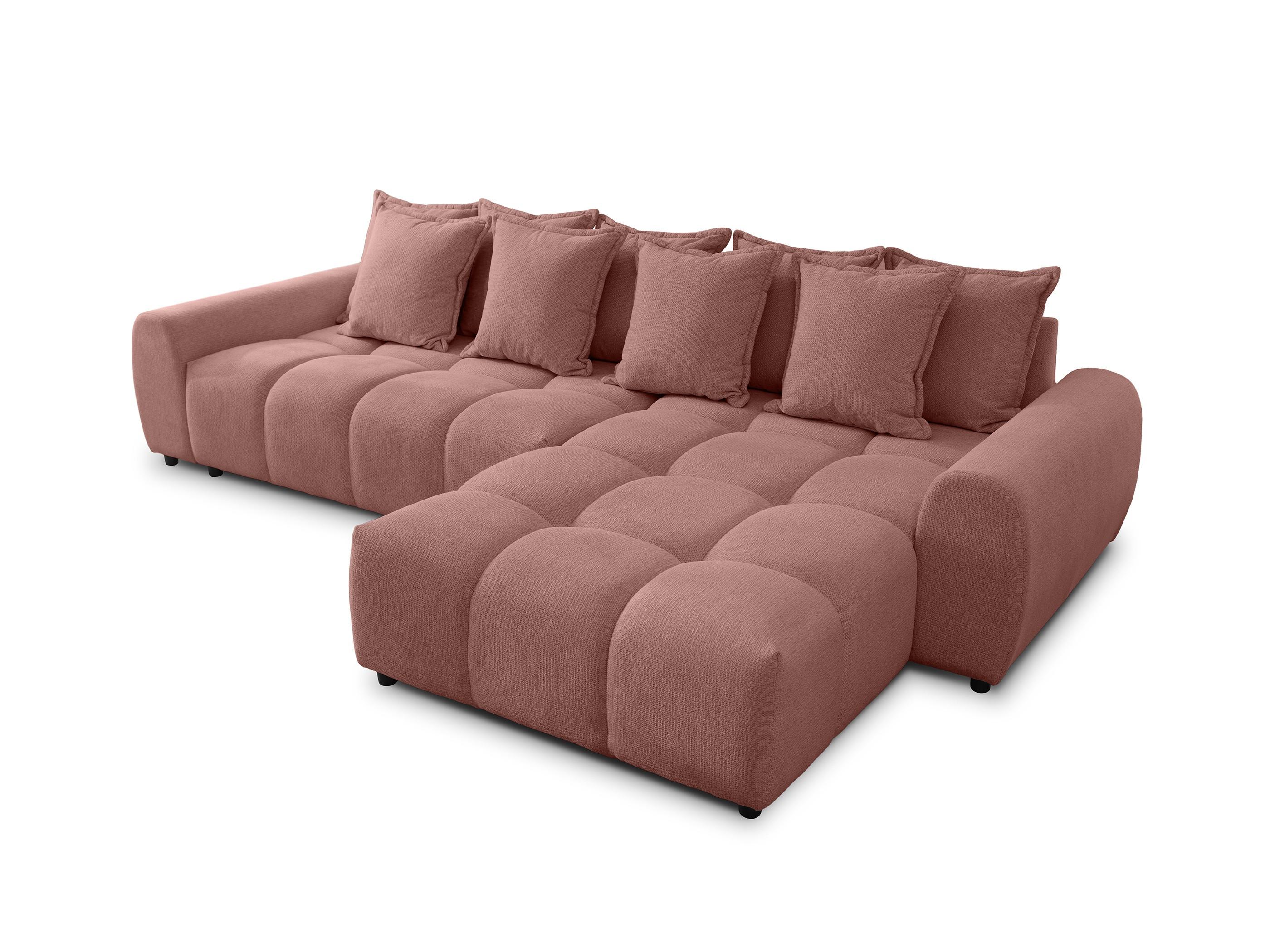 ECKSOFA Bubble mit losen Rückenkissen und Sitzfläche in Bubble-Optik aus weichem Terrakotta Strukturstoff mit schöner Sitzkomfort - Ottomane rechts - Terracotta/Schwarz, Holz/Kunststoff (306/180cm) - S-Style Möbel