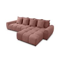ECKSOFA Bubble mit losen Rückenkissen und Sitzfläche in Bubble-Optik aus weichem Terrakotta Strukturstoff mit schöner Sitzkomfort - Ottomane rechts - Terracotta/Schwarz, Holz/Kunststoff (306/180cm) - S-Style Möbel