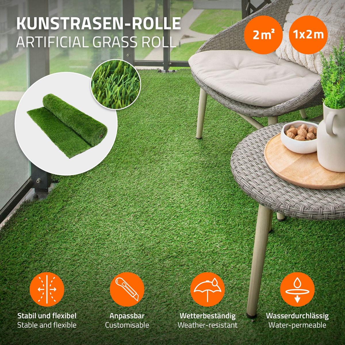 KUNSTRASEN-ROLLE 100x200 cm 2m² Grün 35mm aus Kunststoff - Grün, Kunststoff (100/200cm) - ECD-Germany