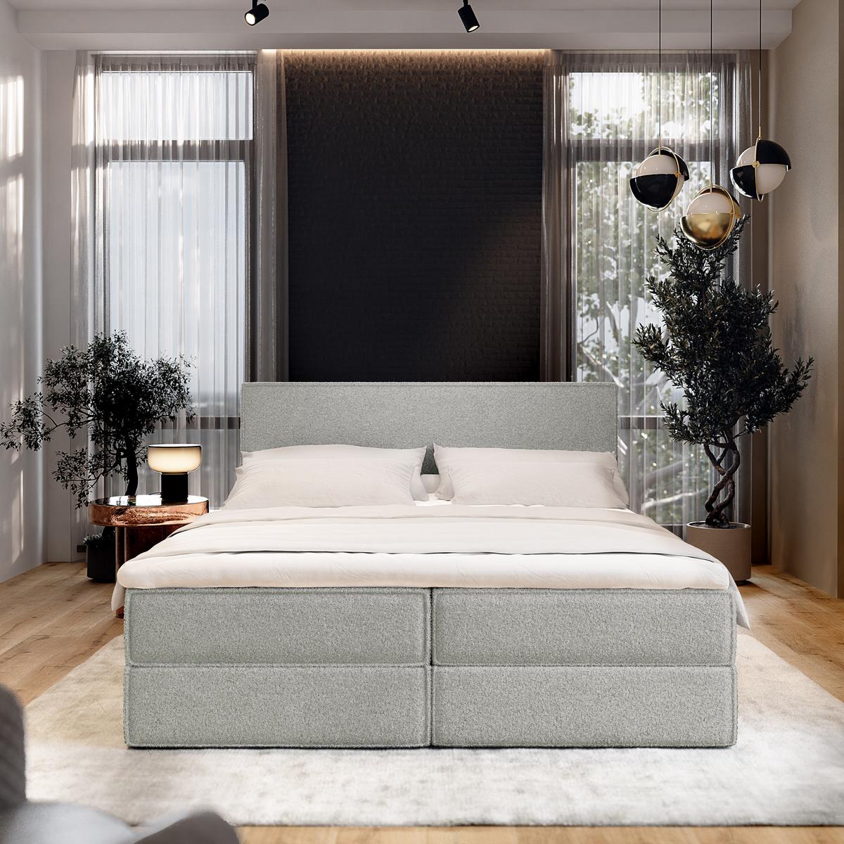 BOXBETT PELLIO 180x200 cm mit Matratze und Topper - Hellgrau - Hellgrau, Holz (180/200cm) - MASSENO
